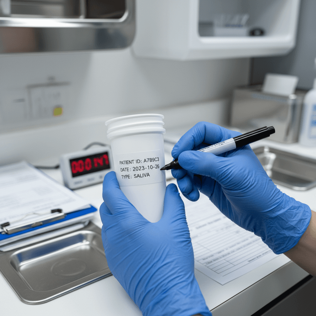 Hands preparing a drug testing specimen with professional precision
